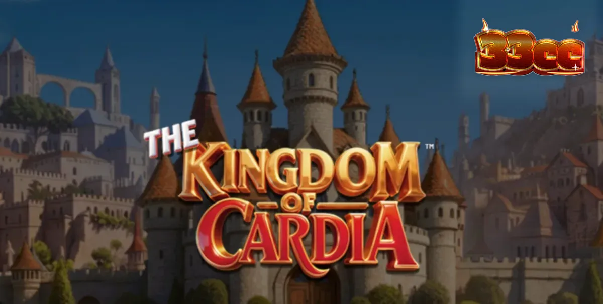 Interface do jogo de slot The Kingdom of Cardia com elementos visuais de cartas e jardim fantástico